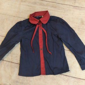 Euro Miss blue & red button down blouse s 6 or 8